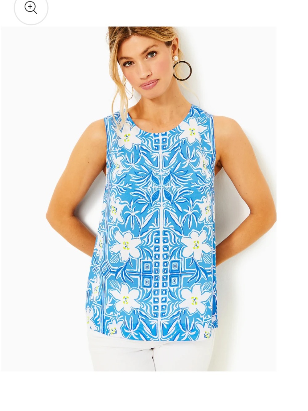Lilly Pulitzer IONA SLEEVELESS TOP, LUNAR BLUE MY FLUTTER HALF ENGINE TOP